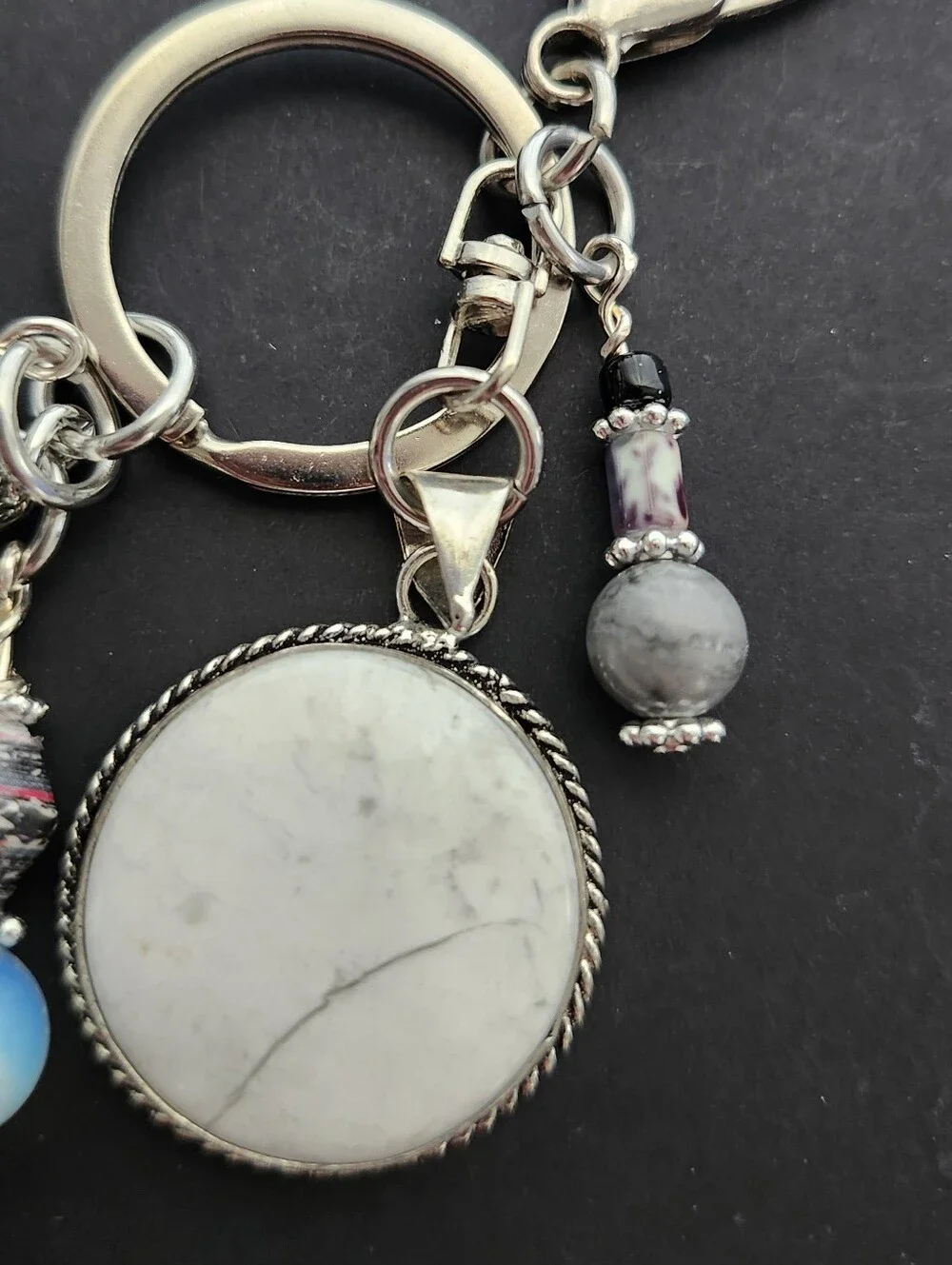 Howlite White Purse Charm or Keychain Opal  Paper Granite Handcrafted